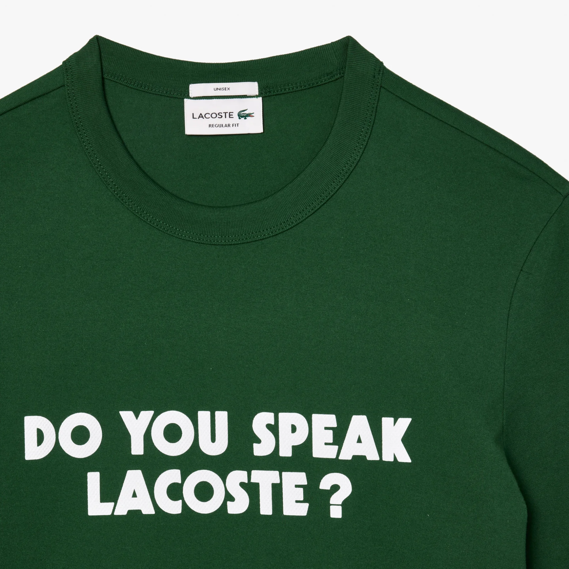 LACOSTE 緑色 Tシャツ DO YOU SPEAK LACOSTE? CAMISETA LACOSTE TH2284 DO YOU SPEAK LACOSTE? LOGO ALTO