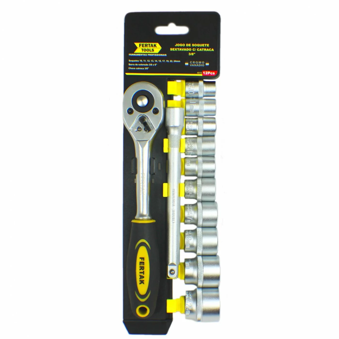 Jg de Soquetes Sextavado 3/8'' Fertak - 12Pçs (10Mm-22Mm) - OK Pecas
