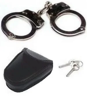 Algema Policial Nikel HANDCUFFS Porta Algema Couro e Chaves