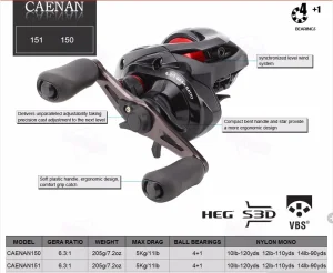 Carretilha Shimano Caenan 150 AHG 5 Rolamentos Direita