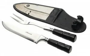 Conjunto Kit Faca Inox Cabo Chifre Torneado e Garfo