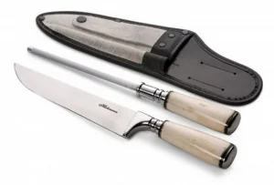 Conjunto Kit Faca Inox Cabo Osso Luxo e Chaira