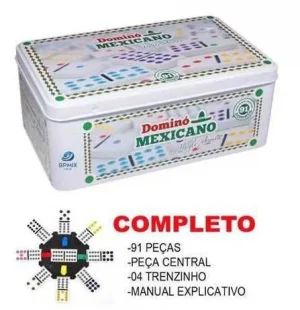 Jogo De Dominó Mexicano 91 Peças Lata Completo