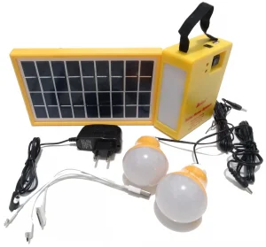 Kit Camping Carregador Painel Solar Luminária 2 Lâmpadas Led