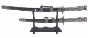 Kit Com 2 Espada Samurai Acabamento Especial e Suporte