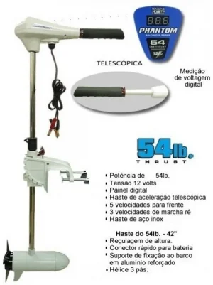 Motor Eletrico Phanton 54 lbs 2,3HP Branco Com Display