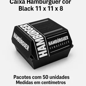 Caixa Hamburguer cor Black 11 x 11 x 8