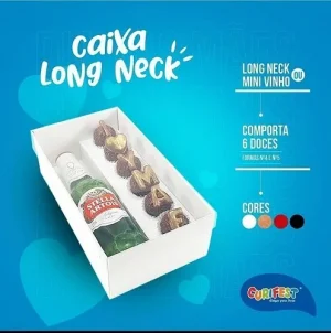 Caixa Long Neck + 6 Doces - Branca/ Kraft