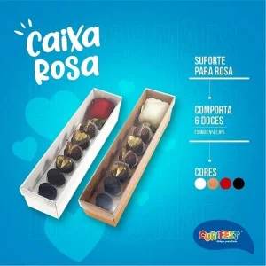 Caixa para 6 Doces e 1 Rosa - Branca/ Kraft