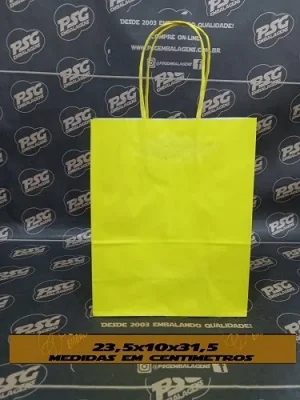 Sacola Kraft Branco Chap. Amarela 23,5cm x 10cm x 31,5cm