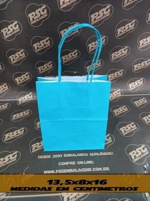 Sacola Kraft Branco Chap. Azul Céu 13,5cm x 8cm x 16cm