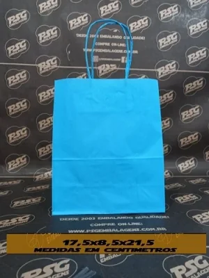 Sacola Kraft Branco Chap. Azul Céu 23,5cm x 10cm x 31,5cm