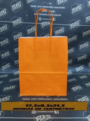 Sacola Kraft Branco Chap. Laranja 17,5cm x 8,5cm x 21,5cm