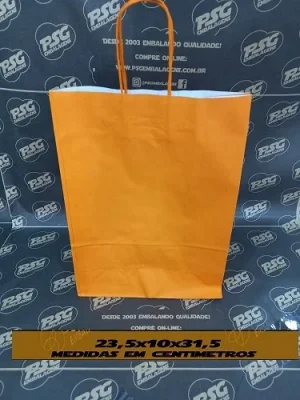 Sacola Kraft Branco Chap. Laranja 23,5cm x 10cm x 31,5cm