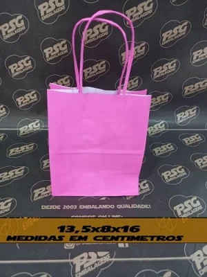 Sacola Kraft Branco Chap. Pink 13,5cm x 8cm x 16cm