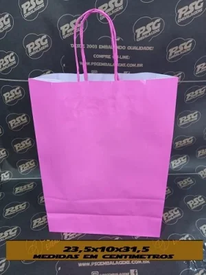 Sacola Kraft Branco Chap. Pink 17,5cm x 8,5cm x 21,5cm