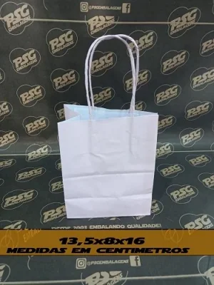Sacola Kraft Branco Chap. Rosa Bebê 13,5cm x 8cm x 16cm