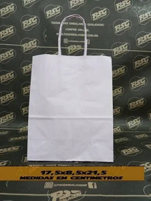 Sacola Kraft Branco Chap. Rosa Bebê 17,5cm x 8,5cm x 21,5cm