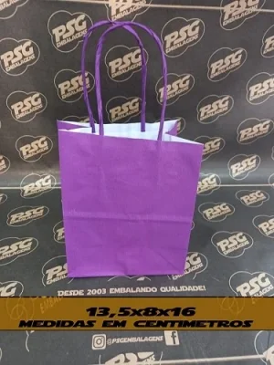 Sacola Kraft Branco Chap. Roxo 13,5cm x 8cm x 16cm