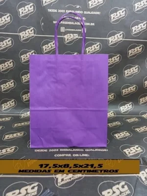 Sacola Kraft Branco Chap. Roxo 17,5cm x 8,5cm x 21,5cm