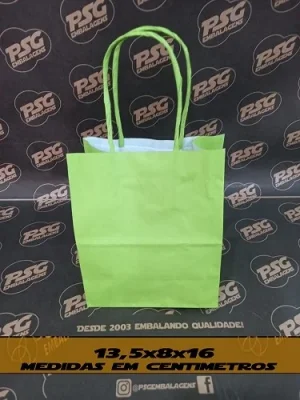 Sacola Kraft Branco Chap. Verde Limão 13,5cm x 8cm x 16cm