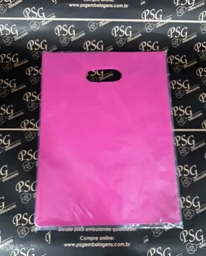Sacola Plástica Alça Vazada M 30x40 - Rosa