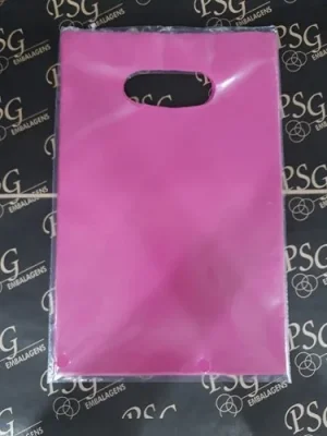 Sacola Plástica Alça Vazada P 20x30 - Rosa