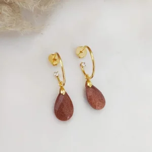 Argola Com Detalhe Ping. Pedra Natural - <strong>Pedra do Sol</strong>