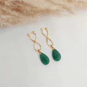 Argola Infinito Pedra Natural - <strong>Quartzo Verde</strong>