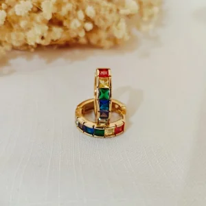 Brinco Argola Click Zircônias Colors - <strong>Dourado</strong>