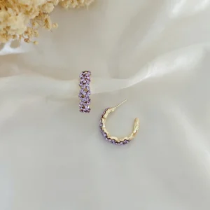 Brinco Argola Trançada de Strass - <strong>Violet</strong>