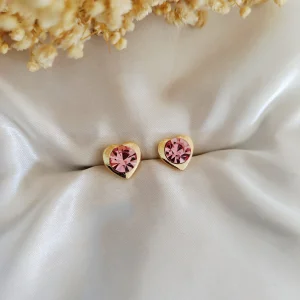 Brinco Coração Único Strass - <strong>Light Rose</strong>