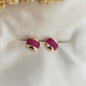 Brinco Elegance 4 Filetes Strass - <strong>Fuchsia</strong>