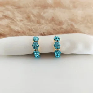 Brinco Meia Argola Flower - <strong>Aquamarine</strong>