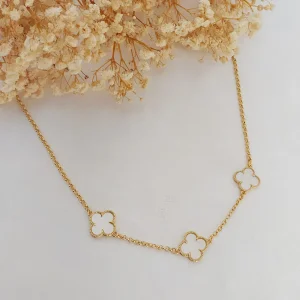 Colar/Choker 3 Trevos Madrepérola Insp. VC - <strong>Dourado</strong>