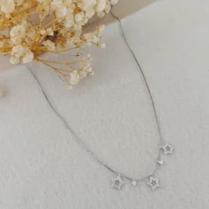 Colar Estrelas e Pontos de Luz 40cm+ext. - <strong>Prata 50</strong>