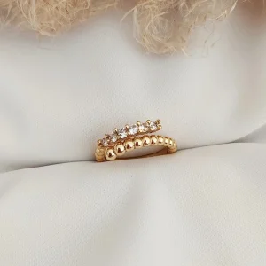 Anel Esferas e Zircônias Ajust. - <strong>Dourado</strong>