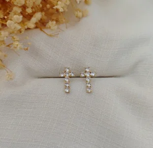 Brinco Cruz Com Zircônias - <strong>Dourado</strong>