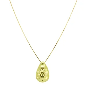 Colar Alongado Ping. Gota Amassada - <strong>Dourado</strong>