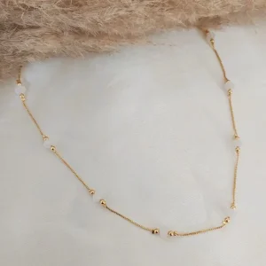 Colar Bolinhas com Cristais 35cm - <strong>Dourado</strong>