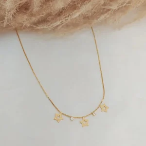 Colar Estrelas e Pontos de Luz 40cm+ext. - <strong>Dourado</strong>