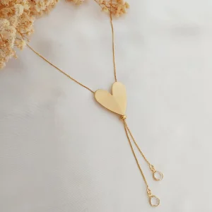 Colar Gravatinha LOVE Coração G - <strong>Dourado</strong>