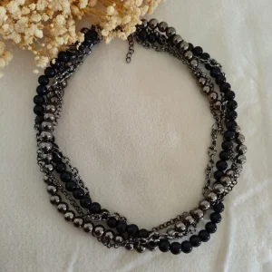 Colar Mix de Fios Handmade Glam - <strong>Grafite/Ônix</strong>