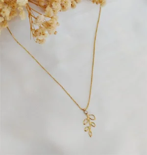 Colar Ramo de Folhas 45cm - <strong>Dourado</strong>