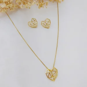 Conjunto Brinco+Colar Coração Geométrico - <strong>Dourado</strong>