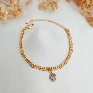 Pulseira Dupla Ping.Zircônia - <strong>Dourado</strong>