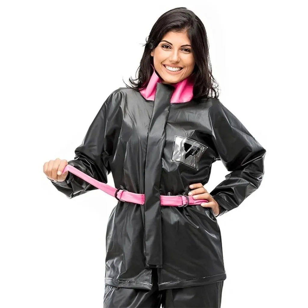 Capa de Chuva Pantaneiro PVC Feminina Preto/Rosa Grands Motos