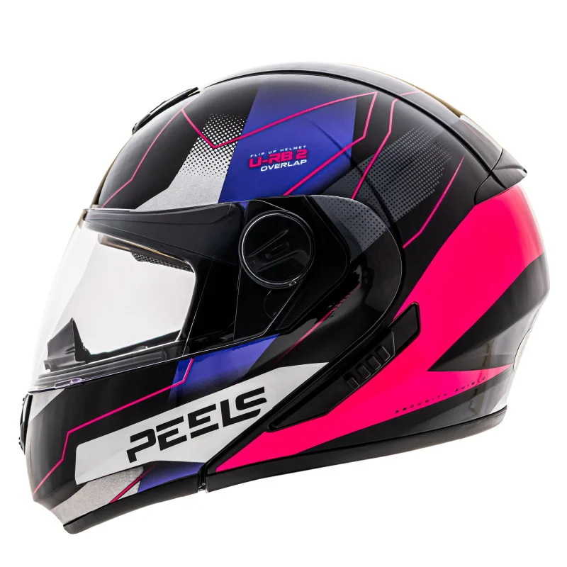 Capacete Peels U-RB2 Overlap - Preto/Rosa - Grands Motos
