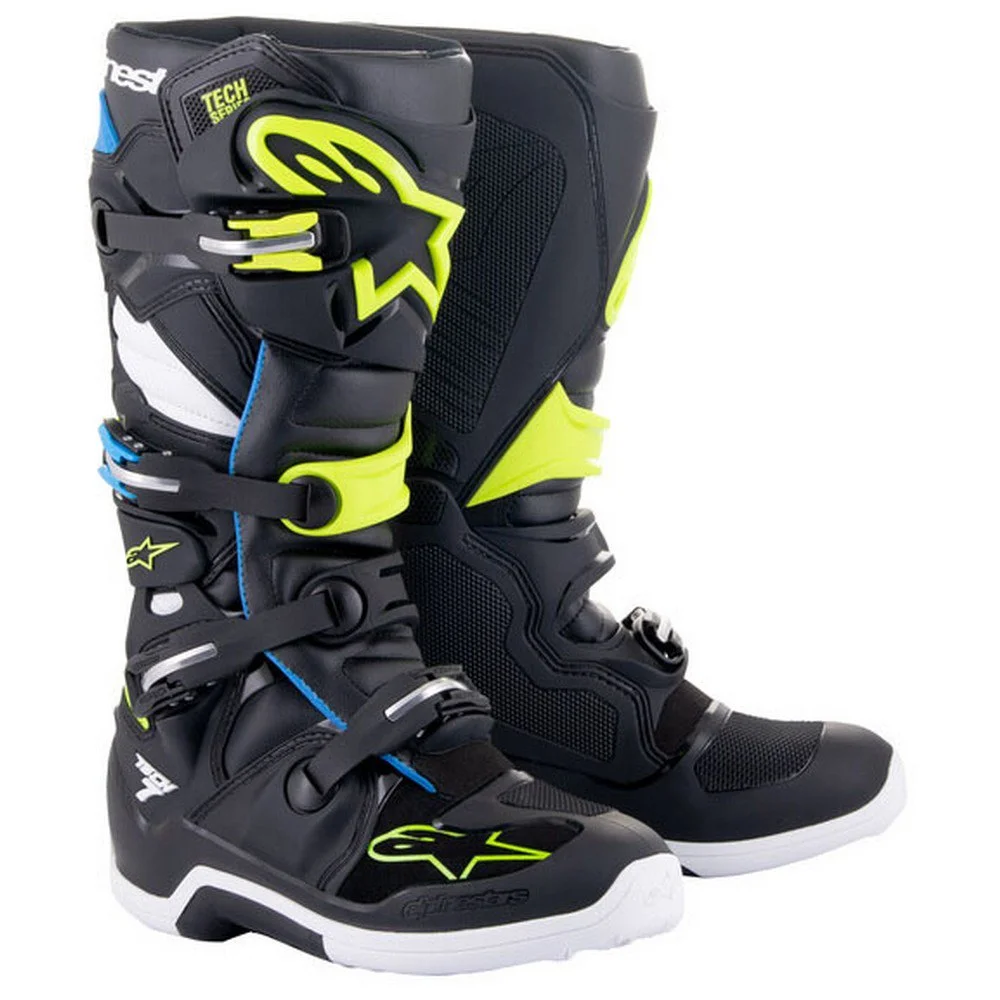 Bota Alpinestars Tech 7 Preto/Azul/Amarelo Fluor - Spinelli Motos