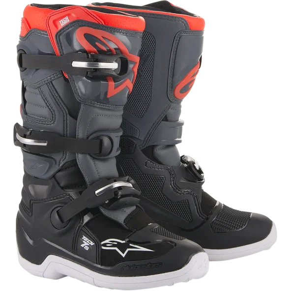 Bota Alpinestars Tech 7S Infantil Preto/Cinza/Vermelho Flúor